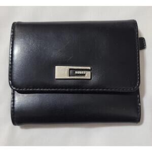 Vtg Guess Logo Mini Wallet  Womens Black Vegan Leather Card ID Holder Organizer